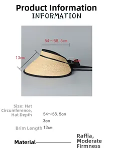 Detail view of woven raffia sun hat with 13cm brim and black bow ribbon decoration