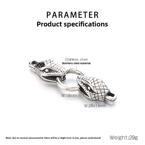 Detail of stainless steel double snake head clasp for DIY necklaces and bracelets