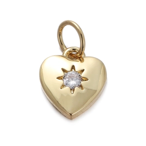 Golden heart-shaped pendant with central round zircon on a clean white background