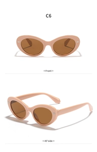 Front and 45-degree side view of nude pink cat eye sunglasses with brown lenses C6
