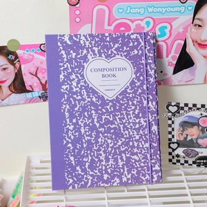 Detail of purple A5 stone pattern photo binder with heart design on a mesh shelf