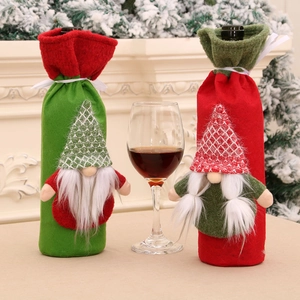 Christmas Wine Bottle Covers Gnome Tomte Beard Braid Decor Knitted Felt Cloth Holiday Dinner Table Party Wrap Red Green