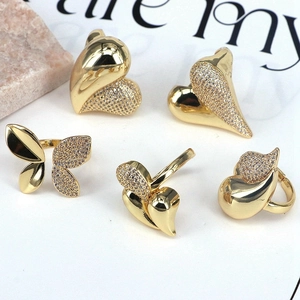 Elegant Gold Plated Copper Zirconia Butterfly Heart Adjustable Open Ring For Women Niche Design Fashion Jewelry Gift