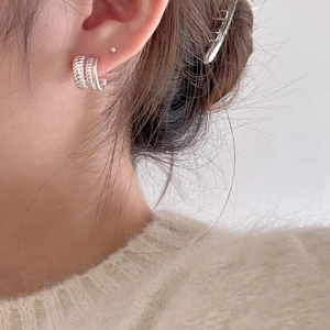 925 sterling silver geometric multi-layer hoop earrings and stud set for women