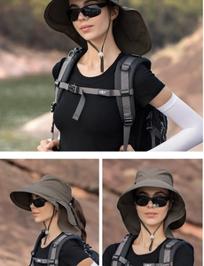 Outdoor wide brim sun hat in army green with adjustable chin strap for hiking and fishing
