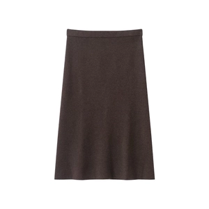 Jupe midi en maille marron foncé pour femme avec taille élastique et coupe droite chic