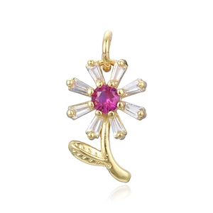 Chic gold sunflower necklace featuring a red zircon center and clear petal gems