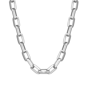 Polished silver stainless steel rectangular link chain necklace for men in hip hop style