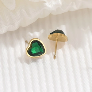 Collar Pendientes Pulsera De Acero Inoxidable Chapado En Oro Con Circonita Verde Corazón Y Cuadrado Accesorios Vintage Para Mujer