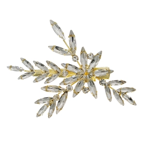 Elegant irregular metal hair clip with crystal leaves and branches on white background