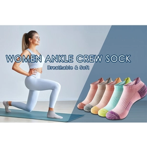 Detail of five-pair breathable ankle athletic socks set for women in vibrant multi-colors