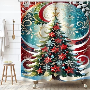 Gros plan d'une impression de sapin de Noël 3D sur un rideau de douche imperméable