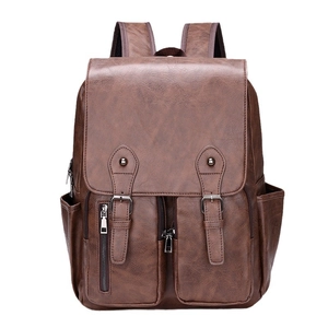 Sac à dos rétro en cuir PU marron foncé avec plusieurs poches pour hommes branchés