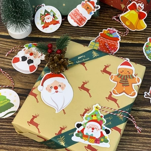 Christmas kraft gift tags set featuring Santa Claus and snowman motifs with cotton strings