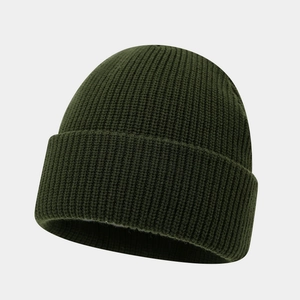 Classic olive green ribbed knit beanie hat with cuff for men and women winter style