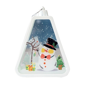 White Christmas lantern night light featuring a snowman design and metal hanging ring