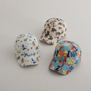 Kids cute animal print baseball caps with dinosaur bear and alphabet patterns