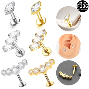 ASTM F136 Titanium Labret Lip Ring Internal Thread Earring Piercing Jewelry Gold Silver Rhinestone Stud For Men Women Simple Stylish Accessories