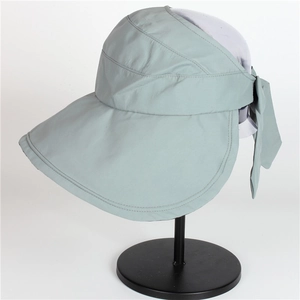 Cappello parasole a tesa larga verde grigiastro da donna con fiocco e protezione UV