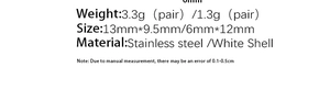 Detailed chart showing weight 3.3g and 1.3g for stainless steel butterfly earrings