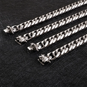 Polished stainless steel curb chain necklaces with rhinestone and leopard head buckles