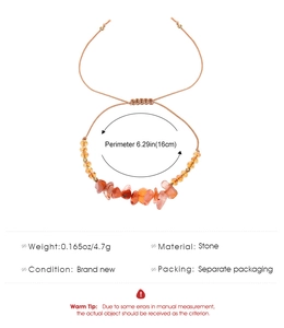 Macro detail of natural orange crystal stone bracelet showing 16cm perimeter and weight