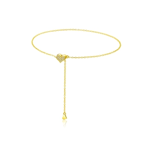 Adjustable S925 silver heart bracelet in gold finish with sparkling zircon stones