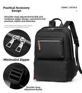 Detail of durable black nylon backpack featuring smooth zippers and adjustable straps