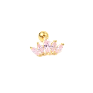 Detailed macro view of S925 silver crown stud earring with pink marquise-cut zircons