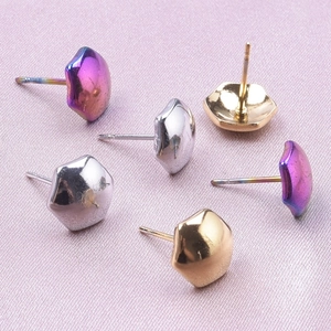 Star-shaped 304 stainless steel stud earrings in silver, gold, and purple gradient finishes