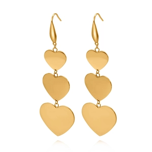 Stainless Steel Heart Drop Earrings Long Dangle Mother Of Artificial Pearl Shell Inlay Gold Plated Minimalist Elegant Women