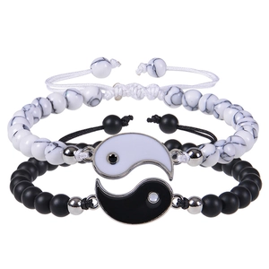 Yin Yang Couple Bracelets White Howlite Black Matte Stone Adjustable Braided Rope Matching Friendship Jewelry Lovers