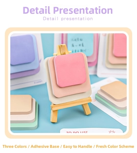 Detail presentation of three-layer gradient sticky notes on a wooden easel