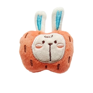 Cute plush apple rabbit brooch with orange velvet texture and blue embroidered ears