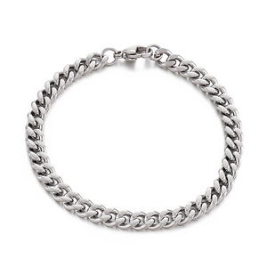 Polished silver stainless steel Cuban link bracelet for men with secure lobster clasp