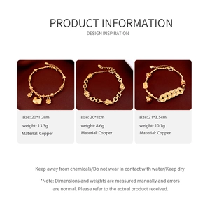 Three 24K gold-plated bracelets featuring flower, gourd, and coin charms on red panels