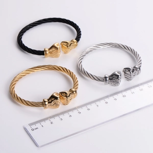 Men's hip hop boxing glove twisted cable cuff bracelet in gold, silver, and black finish