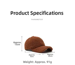 Vue détaillée de la casquette de baseball en polaire marron avec dimensions et hauteur