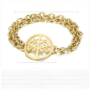 Detailed size specifications for gold double-layer tree of life stainless steel bracelet