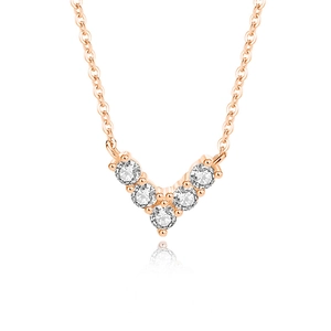 Elegant rose gold V-shaped necklace with five sparkling round-cut zircon stones