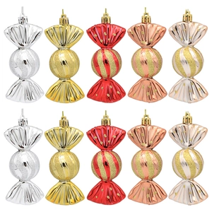 Candy Christmas Tree Hanging Ornaments Electroplated Plastic Glitter Spiral Texture Holiday Party Decoration Festive