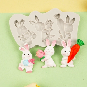 3D Rabbit silicone mold for DIY mousse cakes and puddings with cute bunnies and carrots