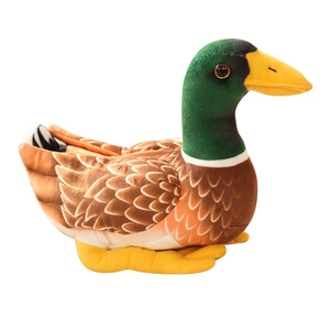 Lifelike mallard duck plush toy with green head and realistic feather pattern on body