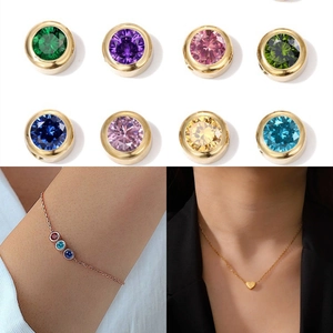 Zodiac Sign Birthstone Charms Pendants Stainless Steel Gold Plated Constellation Colorful Gemstones DIY Jewelry Making