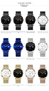 Macro display of Geneva quartz watches featuring stainless steel mesh bands in multi colors