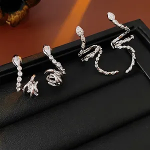 Snake Ear Cuff Copper Zircon Rhinestone Animal Shaped Non Pierced Clip On Earrings Fashion Niche Jewelry For Women