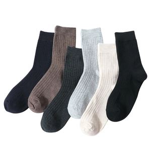 Men's cotton ribbed crew socks in six classic colors including navy, grey, and black