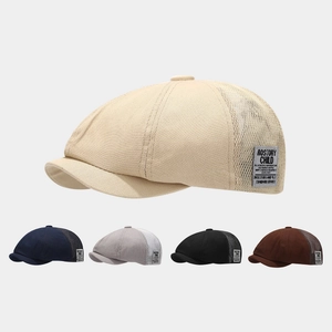 Retro Newsboy Cap Breathable Mesh Cotton Polyester Splicing Octagonal Hat Summer Sunshade Adjustable Buckle Painter Hat