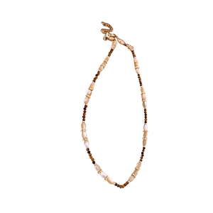 Floral tiger eye stone necklace with pink oval beads and brown faceted beads