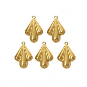 Five gold teardrop charms with ribbed texture made of 304 stainless steel